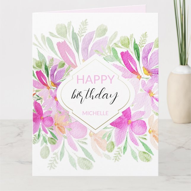 Carte Rose Lilac Moderne Boho Aquarelle Florale (Devant)
