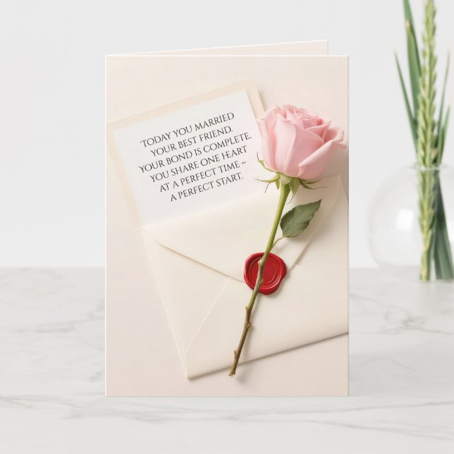 Carte Rose Mariage rose sur une enveloppe scellée à la c (Devant)