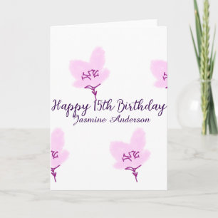 Carte Rose mauve floral 15e anniversaire quinceanera nom