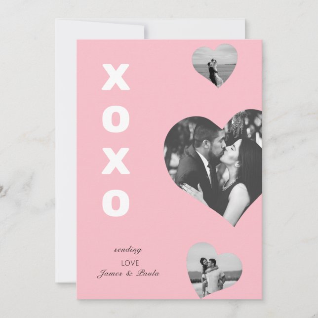 Carte rose mignon 3 coeur photo Valentine's day xoxo (Devant)