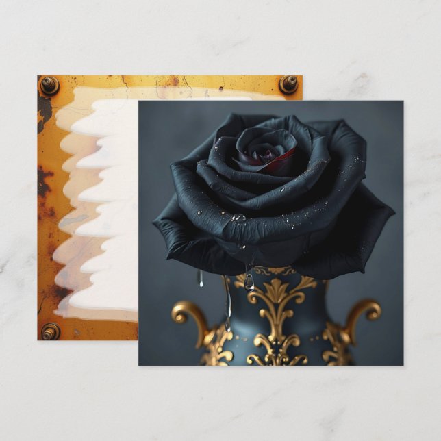 Carte Rose noir et blanc Vase or (Devant / Derrière)