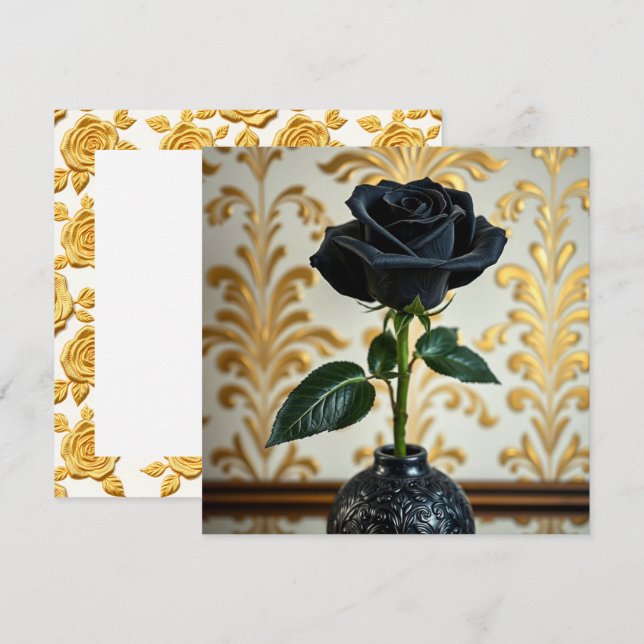 Carte Rose noir et blanc Vase or (Devant / Derrière)