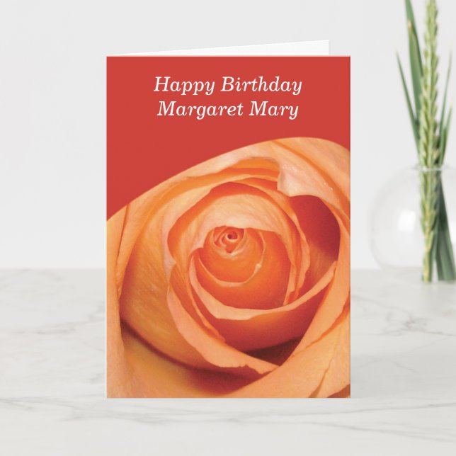 Carte Rose orange Nom personnalisé Anniversaire religieu (Devant)