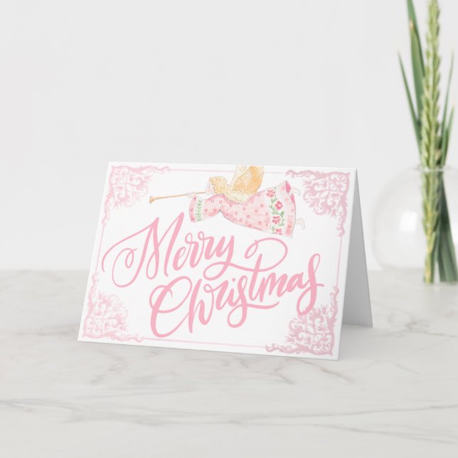 Carte Rose Pâle Ange Joyeux Noël (Devant)