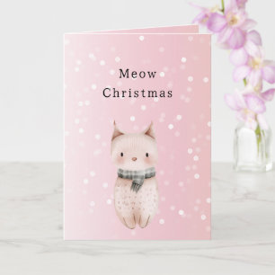 Carte Rose Pâle Chat Confettis Points Noël