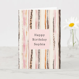 Carte Rose Pâle Crème Marron Léopard Animal Anniversaire