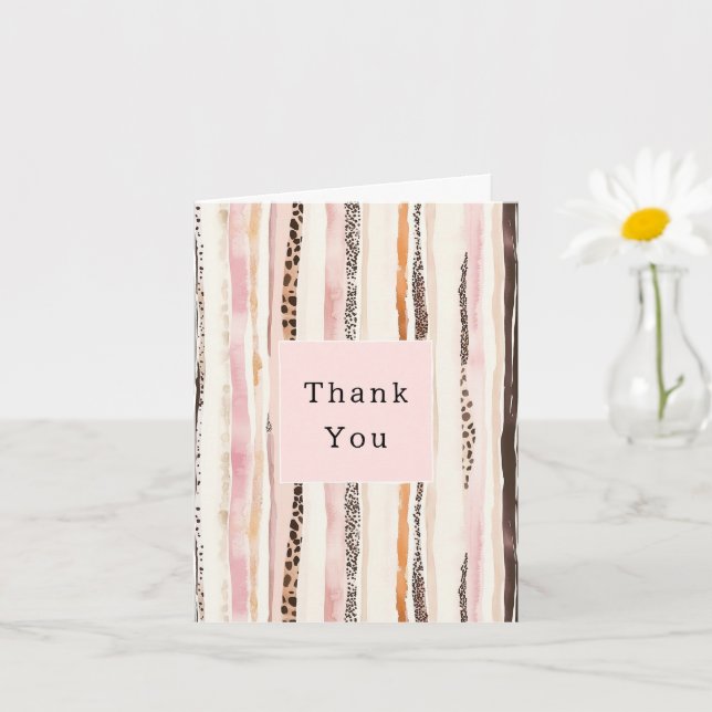 Carte Rose Pâle Crème Marron Léopard Animal Merci (Petite plante)