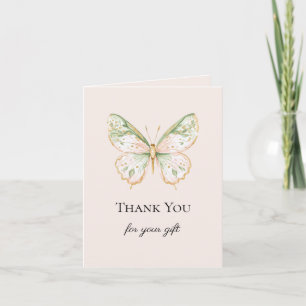 Carte Rose Pâle Menthe Verte Or Papillon Merci