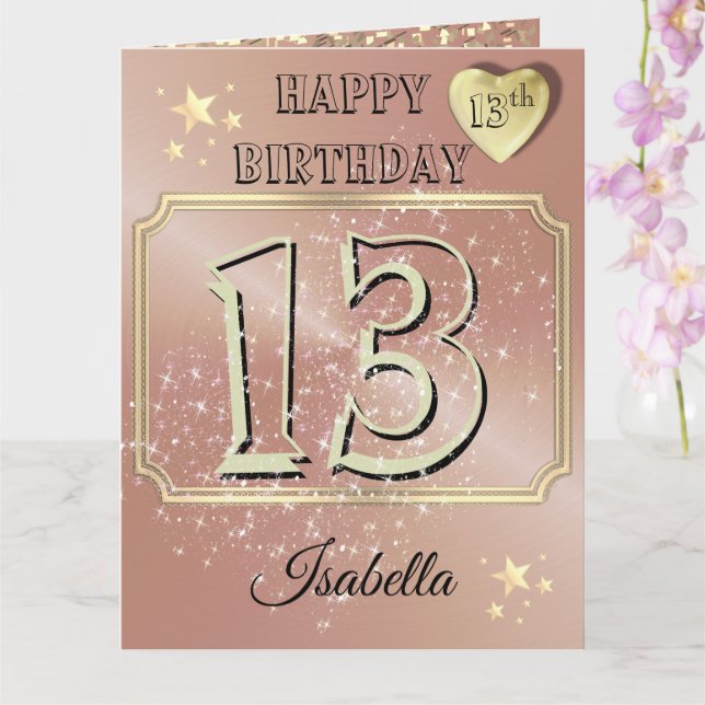 Carte Rose personnalisé Gold 13e anniversaire (Orchidée)