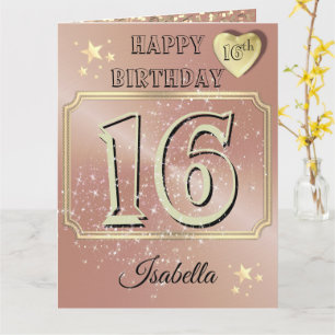 Carte Rose personnalisé Gold 16e anniversaire