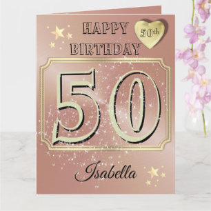 Carte Rose personnalisé Gold 50e anniversaire