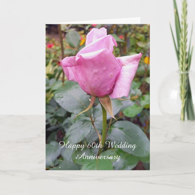 Carte rose personnalisée 60e anniversaire Mariage (Devant)