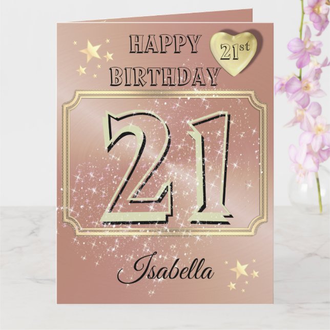 Carte Rose personnalisée Gold 21e anniversaire (Orchidée)