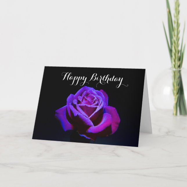 Carte Rose pourpre avec droplets à mâcher Joyeux anniver (Devant)