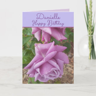 Carte Rose Purple Flower floral Girls Name Birthday