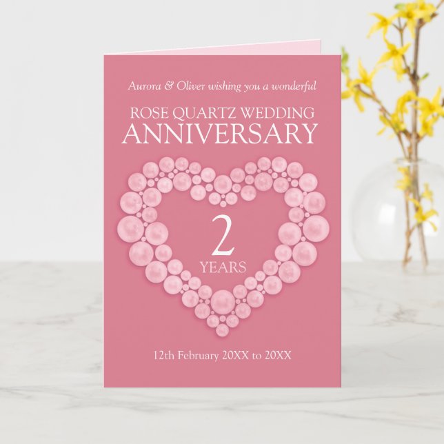 Carte Rose Quartz 2e anniversaire mariage coeur rose (Fleur jaune)