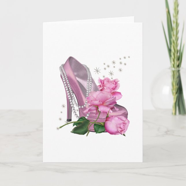 Carte Rose rose à talons hauts rose joli (Devant)