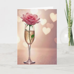 Carte Rose rose Anniversaire En Champagne