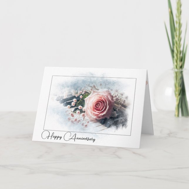 Carte Rose rose Anniversaire Sur Piano Vintage (Devant)