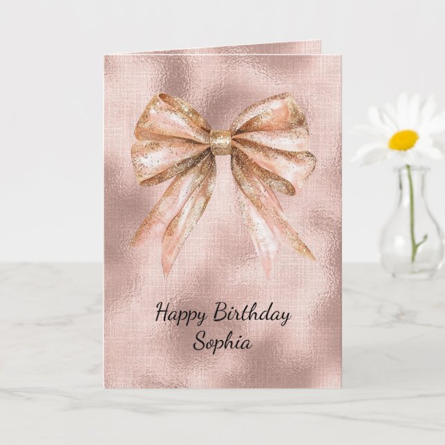 Carte Rose rose Blush Gold Bow Anniversaire (Petite plante)