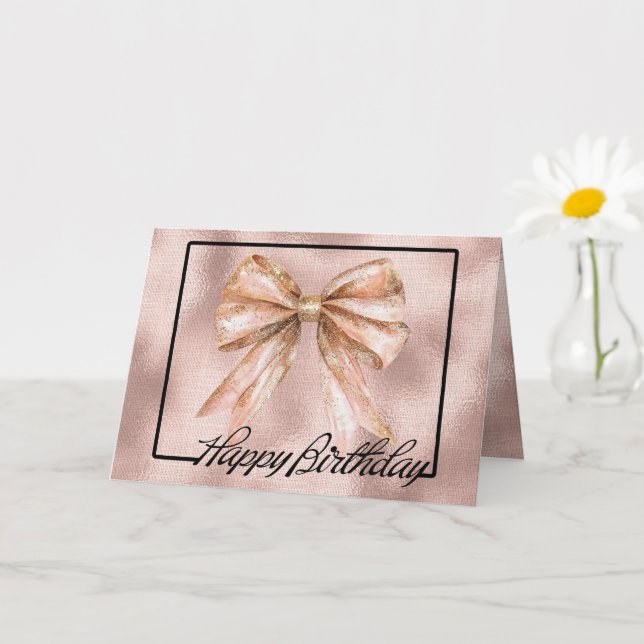 Carte Rose rose Blush Gold Bow Anniversaire (Petite plante)