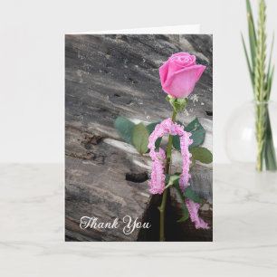 Carte Rose rose et Merci de bois franc