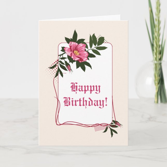 Carte Rose rose sauvage, lin fleuri Joyeux anniversaire (Devant)