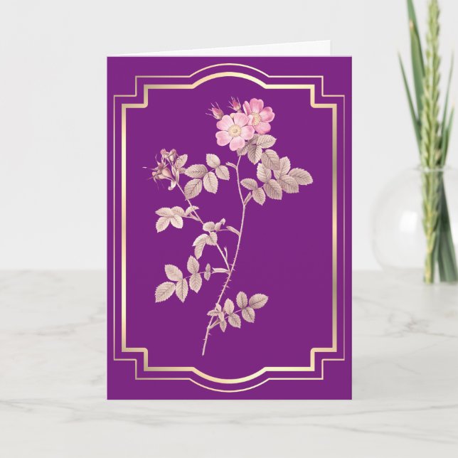 Carte Rose rose sur Anniversaire violet (Devant)