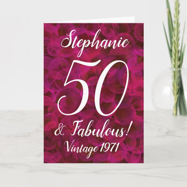 Carte Rose rouge Abstraite 50 et Fabuleux anniversaire (Devant)