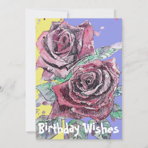 Carte Rose rouge Aquarelle Fleur Floral Anniversaire