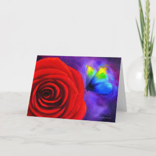Carte Rose rouge avec peinture papillon - Multi