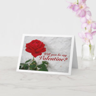 Carte Rose rouge contre mur blanc