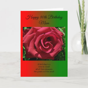 Carte Rose rouge Mère 80e anniversaire personnalisé