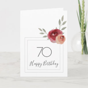 Carte Rose rouge orange, aquarelle florale, 70e annivers