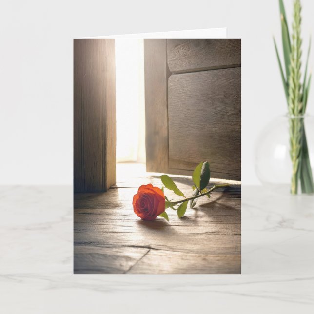Carte Rose rouge par une porte entrouverte (Devant)
