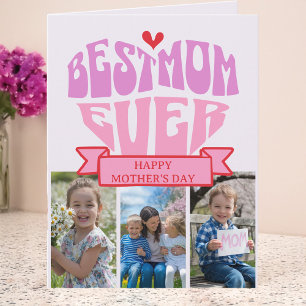 Carte Rose Rouge Rétro Multi Photo Meilleure Maman Fête