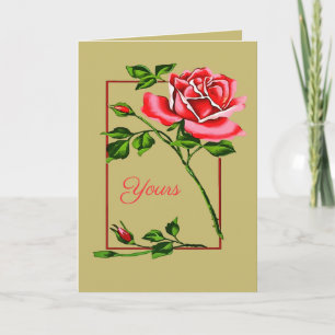 Carte Rose rouge unique dramatique avec bordure