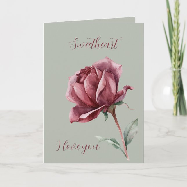 Carte Rose Rouge Verte Amour Douceur (Devant)