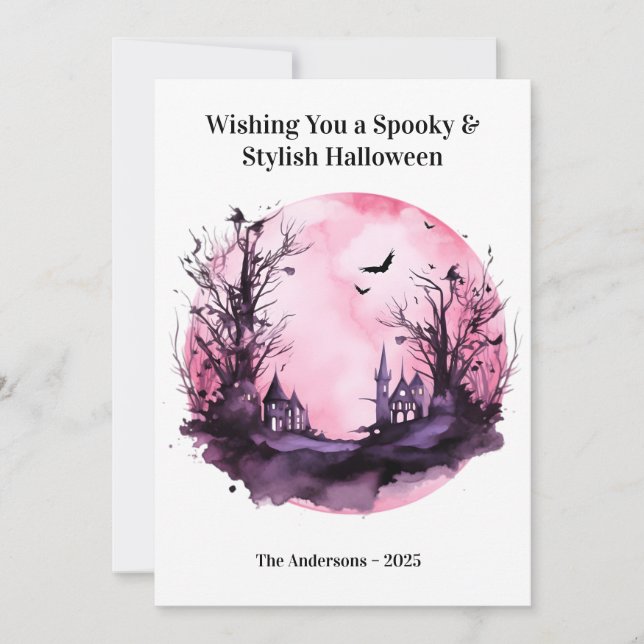 Carte rose sombre et effrayante pour Halloween (Devant)