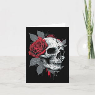 Carte Rose Squelette Crâne Main Fleur Rouge Rose