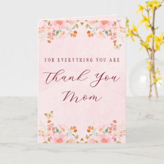 Carte Rose Tendre Élégant Floral Merci Fête des Mères