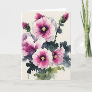 Carte Rose trémière - Fleurs à l'aquarelle