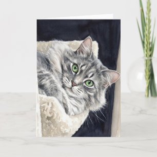Carte Rose un chat aux yeux verts saisissants