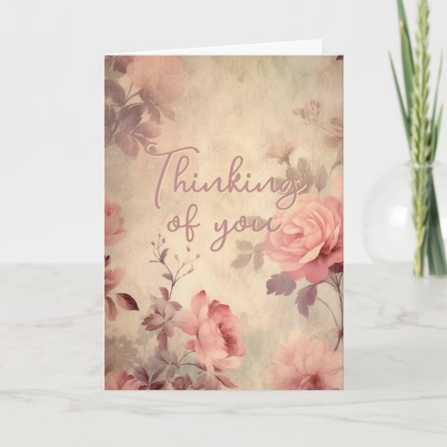Carte Rose vintage en pensant à vous (Devant)
