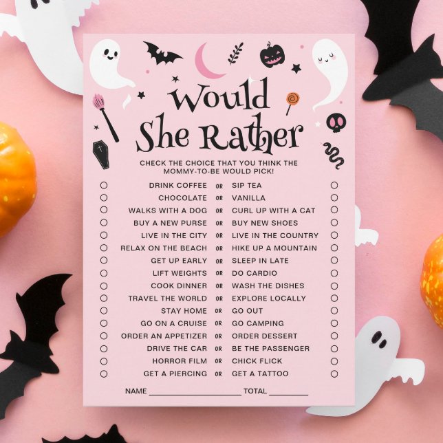 Carte Rose « Would She Rather » pour Baby Shower H (Créateur téléchargé)
