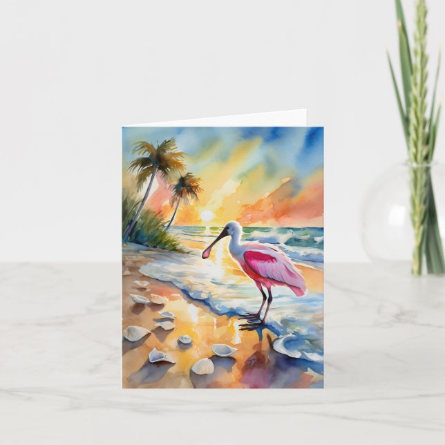 Carte Roseate Spoonbill Floride Aquarelle (Devant)