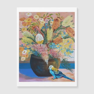 Carte Rosella à tête pâle australienne et fleurs s