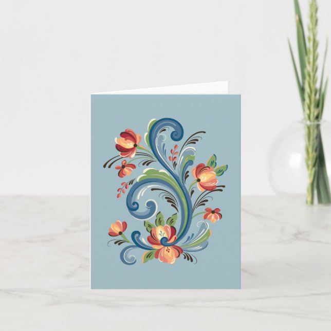 Carte Rosemaling en bleu et rouge (Devant)