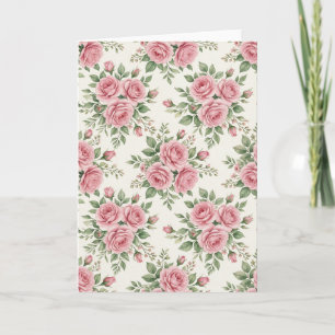 Carte Roses à l'aquarelle rose vintage motif floral sans
