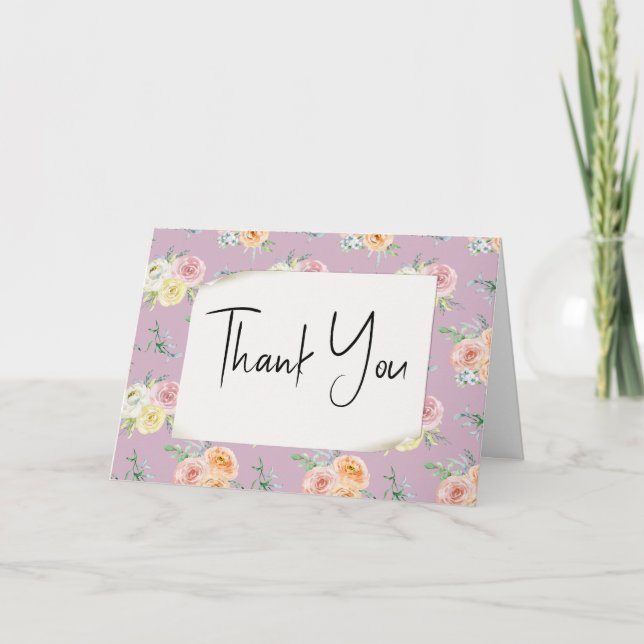 Carte Roses Aquarelle Merci   (Devant)